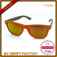 F15939 Lentille miroir personnalisé lunettes de soleil avec des Temples de bambou